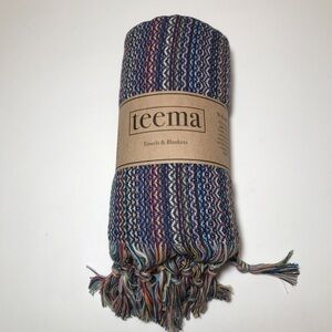 Teema Towel Labyrinth Navy Multi 100% Turkish Cotton Tasseled Bath Beach Towel